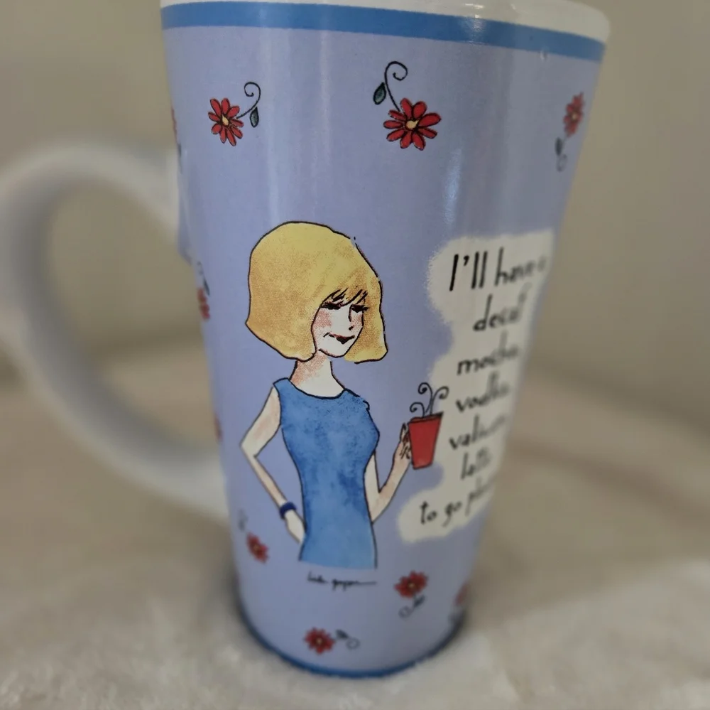 LINDA GRAYSON |Tumblewed Pottery Humerous Coffee Tea Mug Sky Blue 16oz Like New